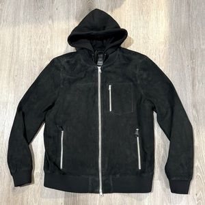 All Saints - Kairo Hooded Suede Bomber - Celestial Black